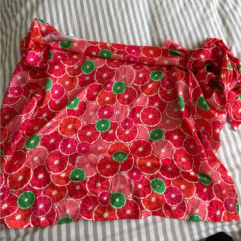 Never Fully Dressed Pink, Red & Green Citrus Print Wrap Skirt